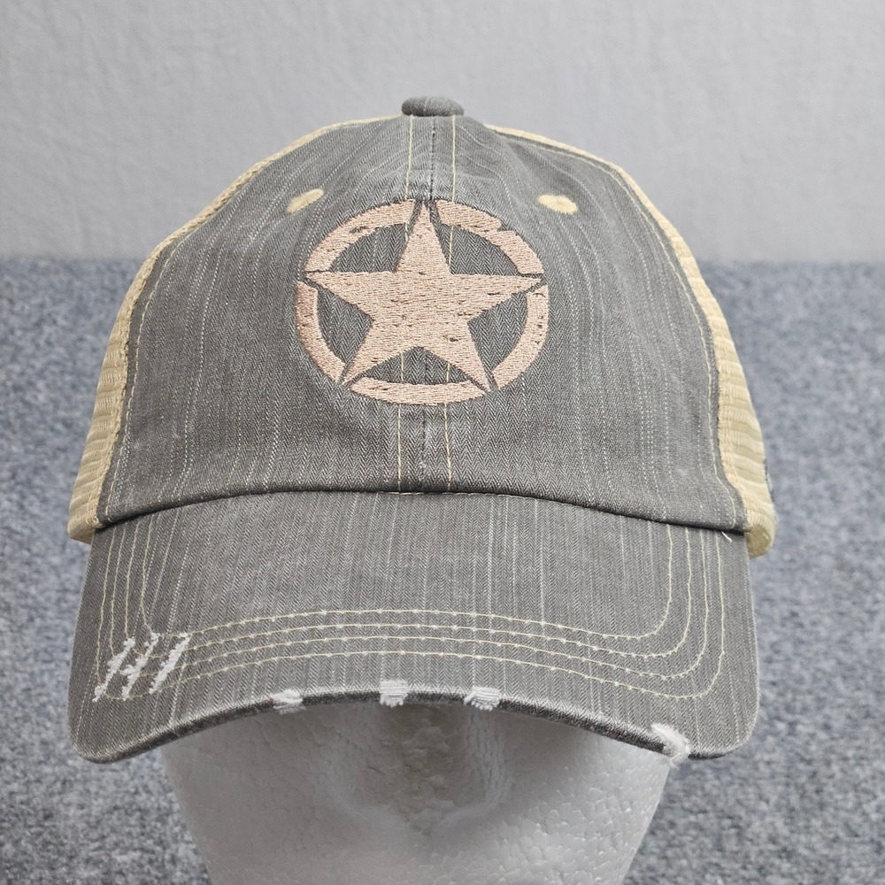 Jeep Trucker Hat‎ Gray Tan Star Logo Distressed Cap Rugged Wrangler Grunge